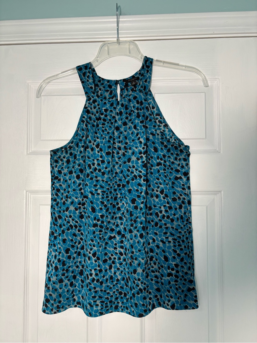 Ann Taylor Teal and Black Printed Halter blouse